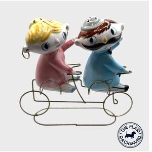 Vintage Ceramic Couple Shakers on Bicycle Base